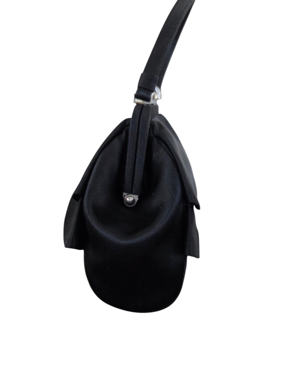 Franchi Black Satin Layered Ruffle Rhinestone Clasp Small Evening Handbag - Picture 4 of 10